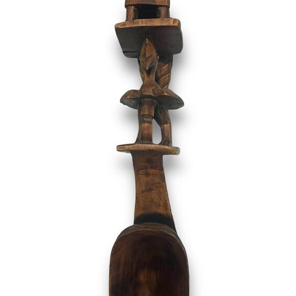 African Tribal Totem Art Carved Wood Ladle Spoon Ceremonial Seated Figure Scoop - Picture 10 of 16
